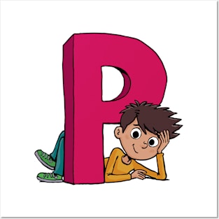 boy lies next to the capital letter P Posters and Art